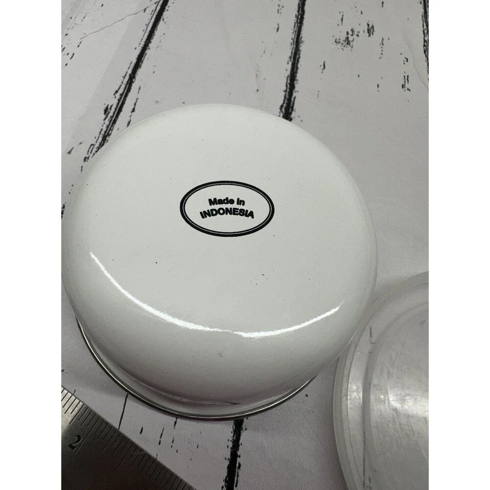 Vintage Enamelware Bowl With Lid  Happy Kitchen Utensils Tomato 4 Inches